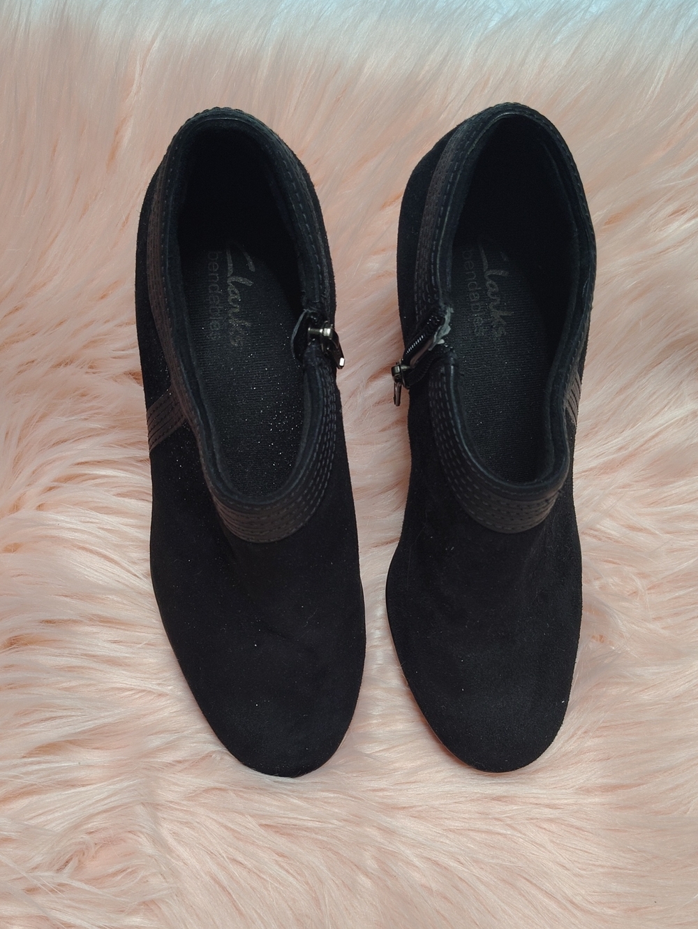 Clarks Black Suede Ankle Booties with Side Buckle